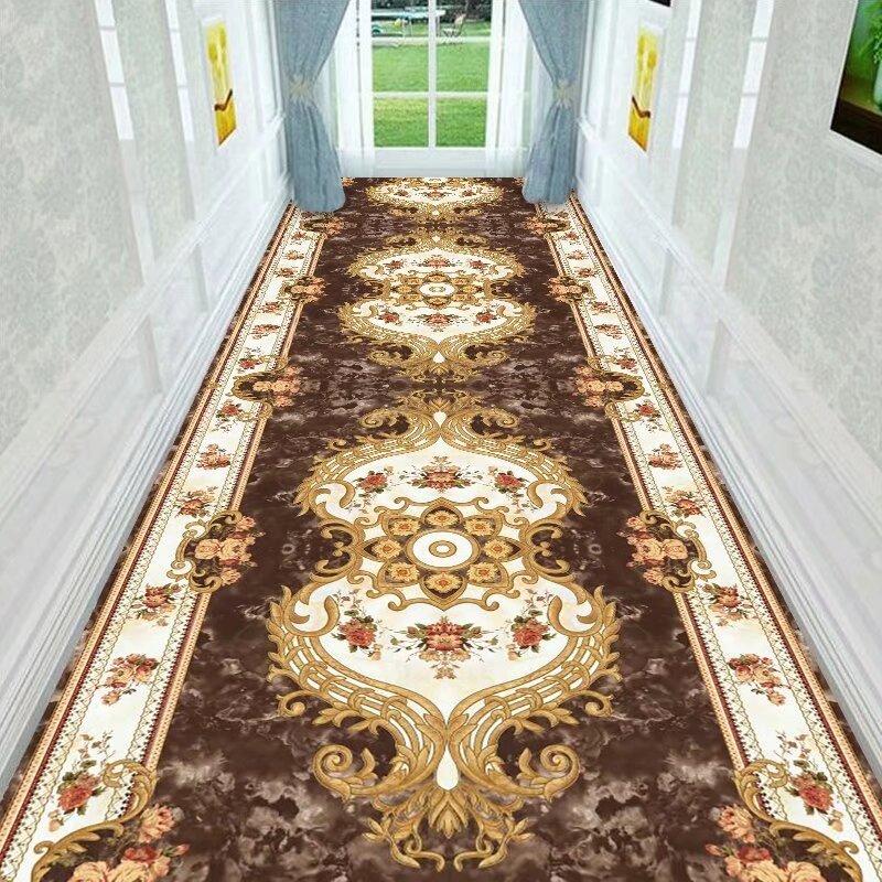 Red European Luxury Easy Clean Long Corridor Carpet Non-slip Lint-free Classical Hallway Rug Wedding Soft Passageway Floor Mat