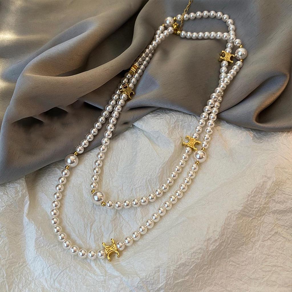 French Retro Pearl Beaded Adjustable Pendant Necklace