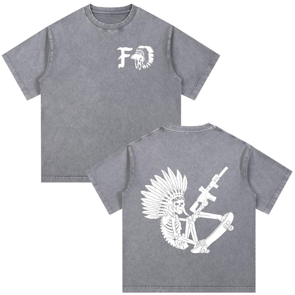 Forward Observations Group Skeleton Skull Vintage Washed Tshirt Men Clothing Fashion Gothic Oversized Casual T Shirt Streetwear