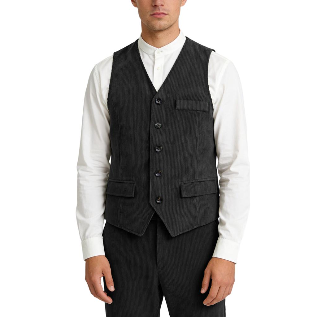 Corduroy Gilet For Men Retro Button Down Waistcoat Smart Casual Cord Vest Lightweight Outerwear