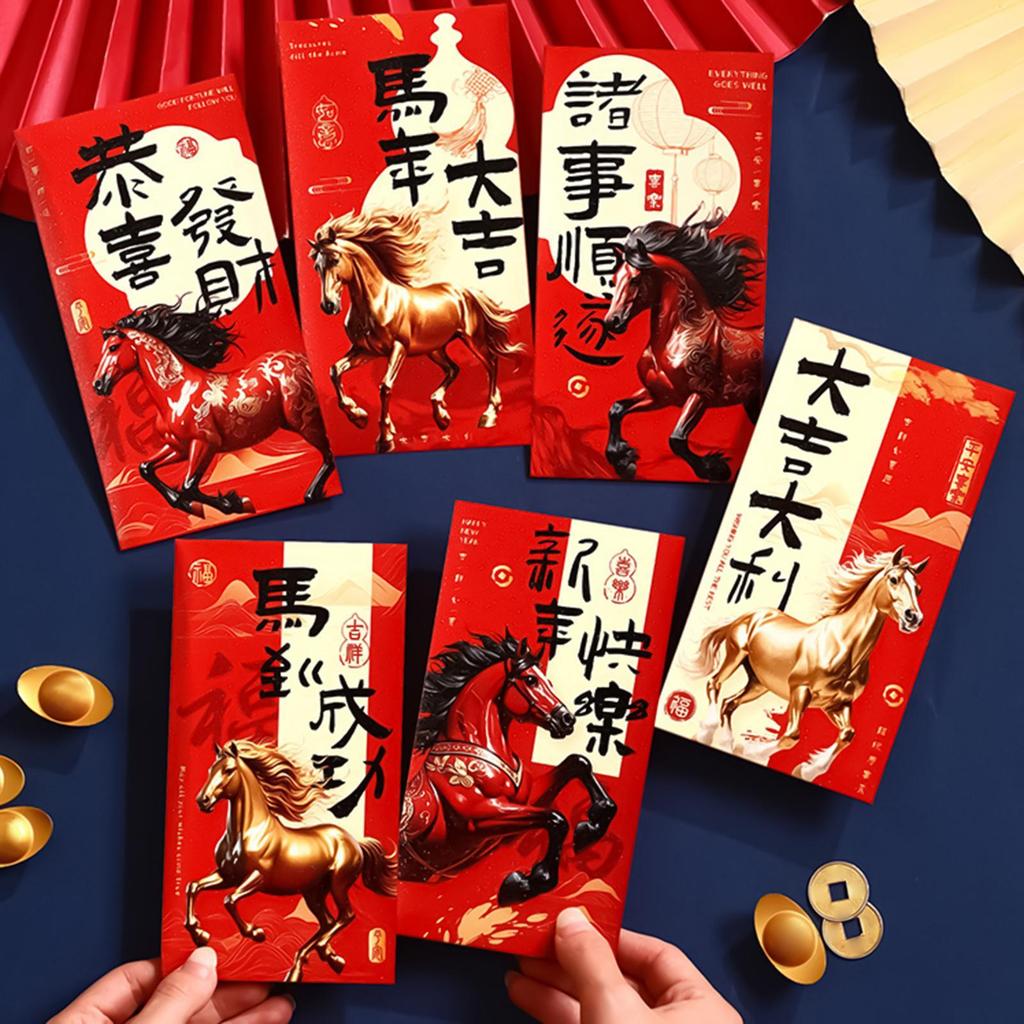 Chinese New Year Red Envelopes 6 Pieces Holiday Favor Year Of The Horse Red Packets 2026 For Birthday Party Wedding Celebration