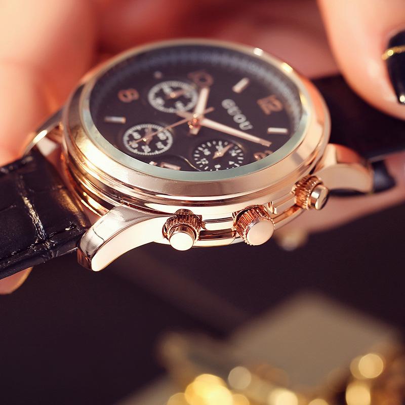 Genuine Leather Watch Casual Retro Fashion Three Eyes with Calendar Large Dial Fashion Women's Watch