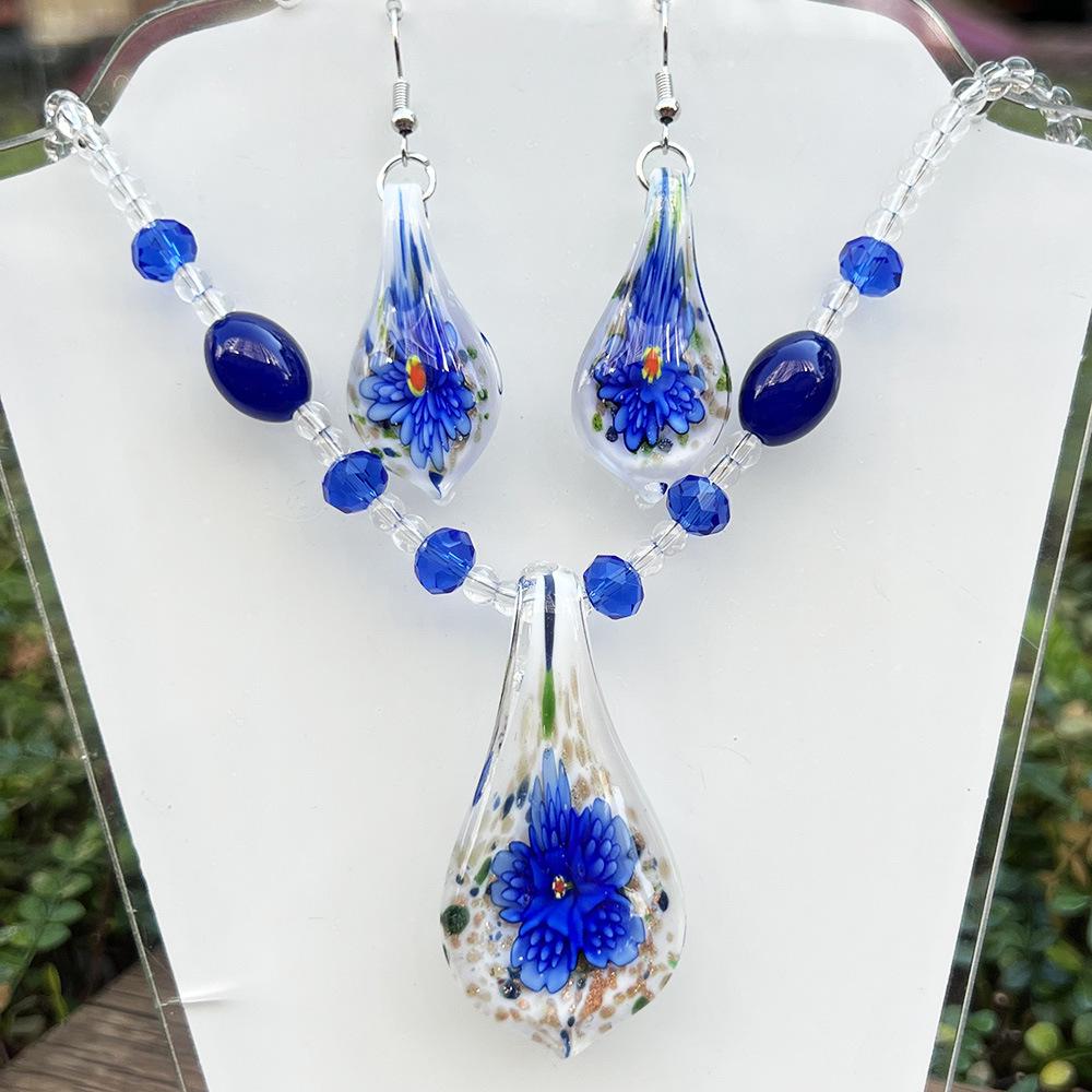 Water Drop Flower Beaded Necklace & Earring Set - Versatile Women's Jewelry Accessory