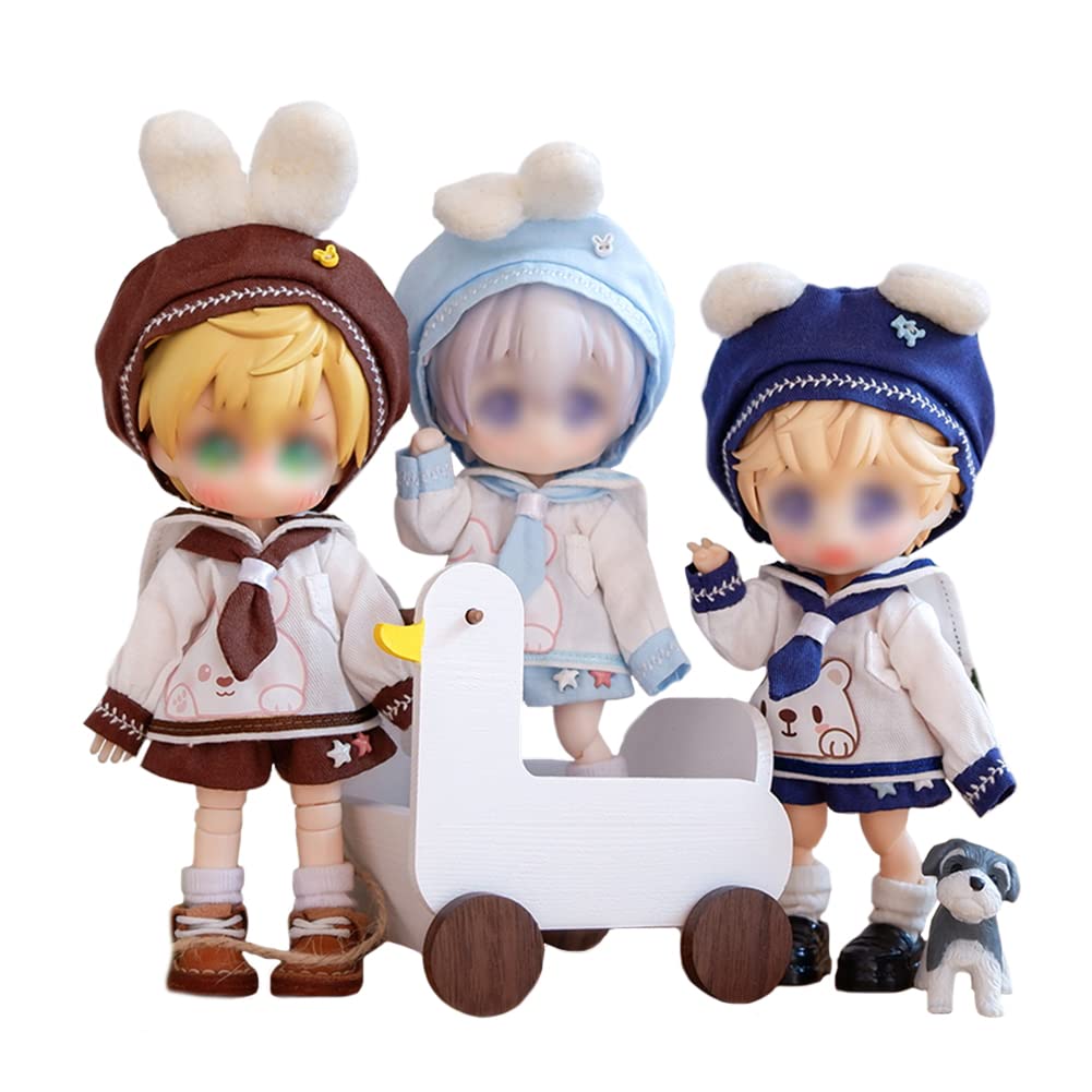 HIGHAWK OB11 Obitsu Doll 11cm Body Sailor Suit Doll Toy Obitsu Body Nendoroid Size Outfit 3 Piece Set (Light BlueRabbit Shorts Set)