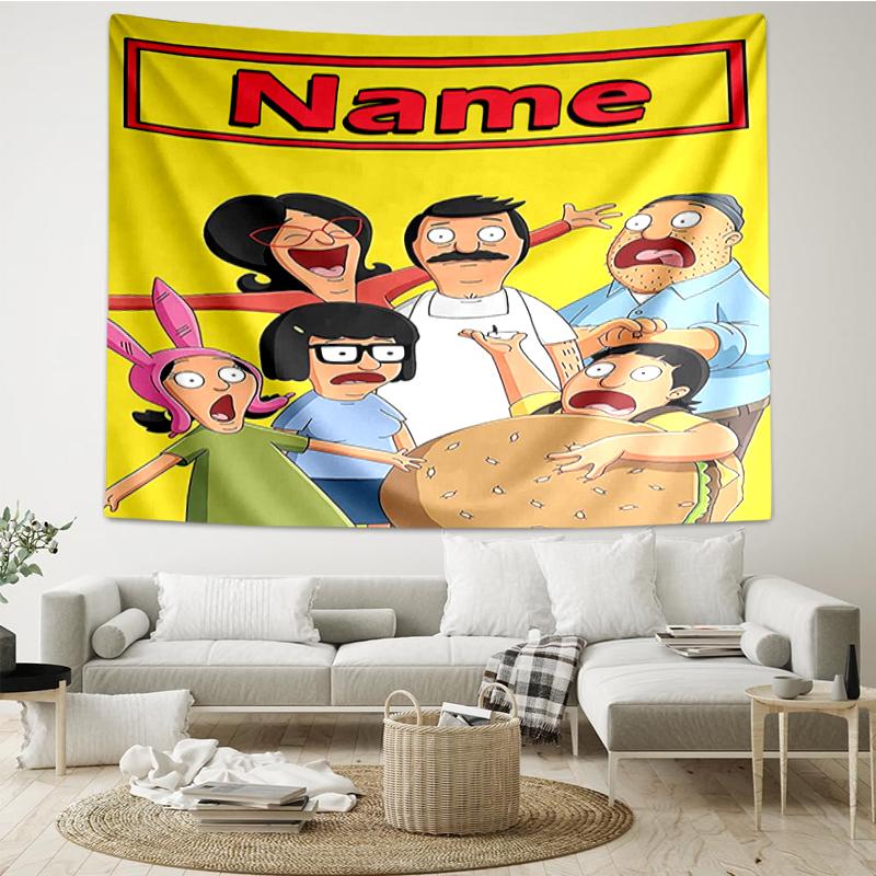 Custom Name Bob's Burgers Print Tapestry, Backdrop, Easy Setup, Ideal for Bedroom, Office & Living Room, with Aesthetic Wall Hanging Decor.