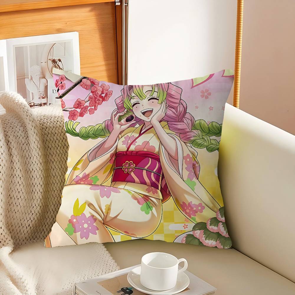 M-Mitsuri Kanroji Anime Cushion Cover Inches Farmhouse Decor Home Throw Pillow Covers For Couch Decorations