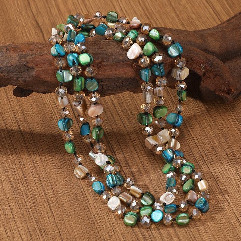 JMXD-120cm Shell Necklace Coffee Crystal Beaded Necklace Premium Women's Sweater Chain Natural Vintage Clothing Necklace