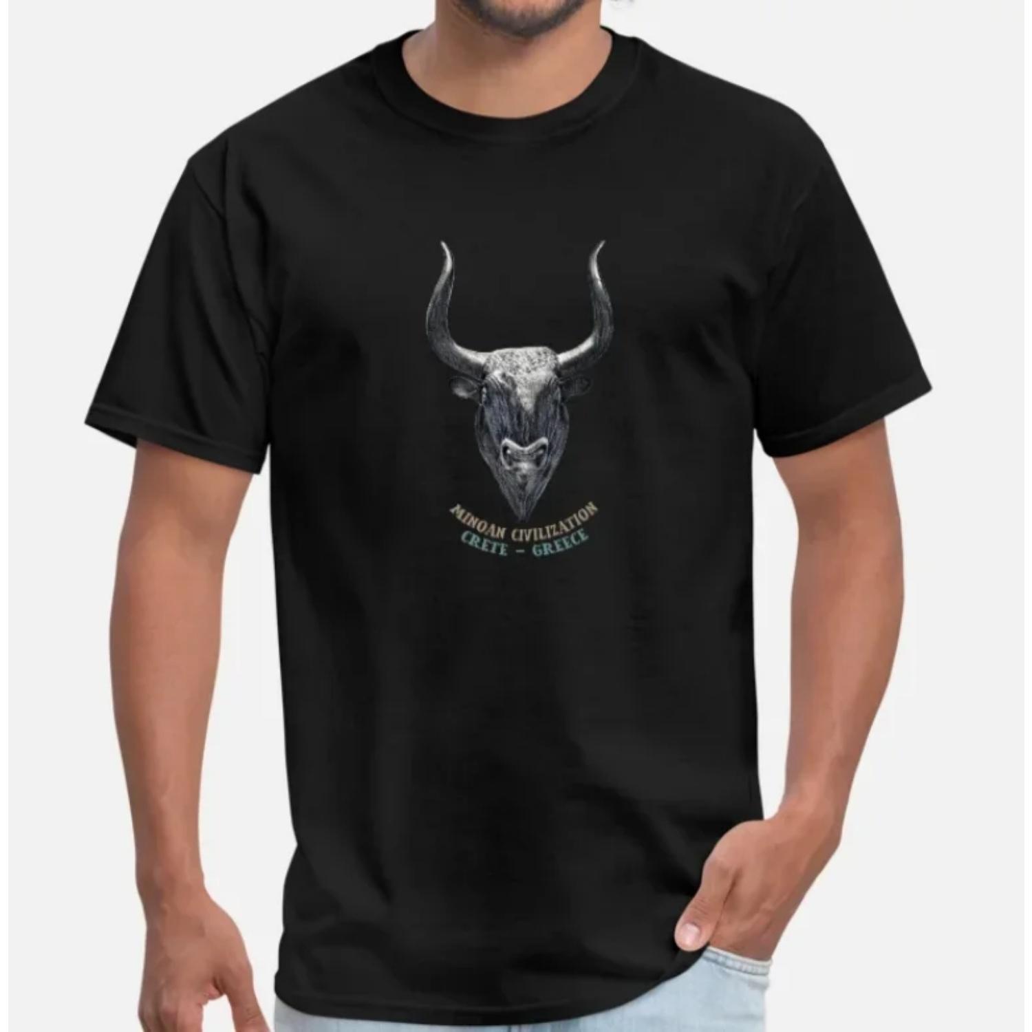 Greece Crete Minoan Civilization Bulls Head Printed T-Shirt 100% Cotton O-Neck Short Sleeve Casual Mens T-shirt Size S-3XL S чёрный