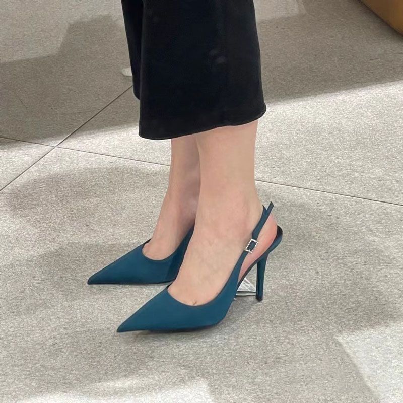 Fashion Baotou Sandals Autumn New Pointed Toe Shallow Mouth One Word Buckle Non-slip Wear-resistant Stiletto