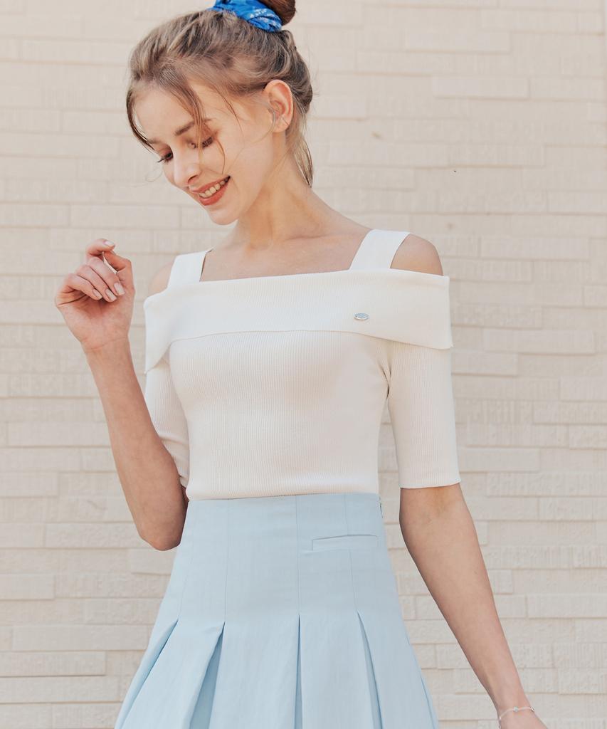ZEROSTREET [3 Colors] Romantic Solid Off-Shoulder Knit