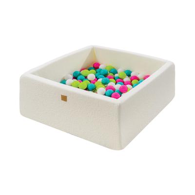 Parque de Bolas Cuadrado de Espuma para Bebés® 110x110x40cm con 400 Bolas, Boucle, Blanco