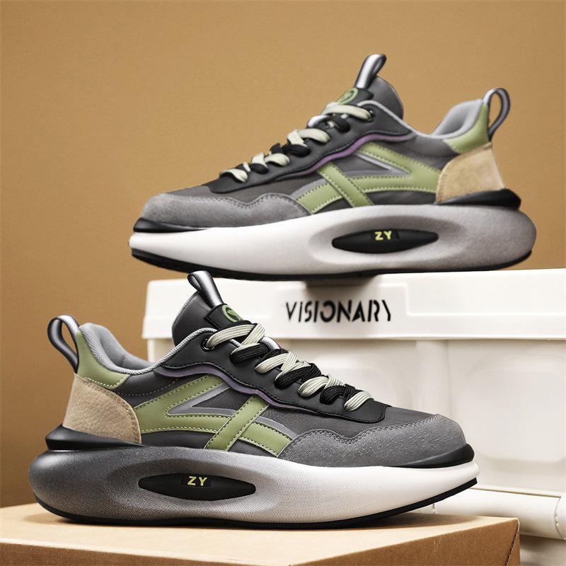 High-End Men's Breathable Leather Fashion Sneakers - Versatile, Thick-Soled, Height-Boosting Dad Shoes for Autumn & Winter