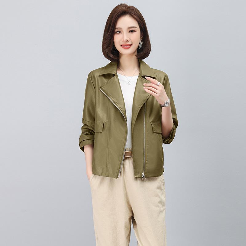 Retro short small leather jacket women's spring and autumn new design sense small casual motorcycle leather jacket