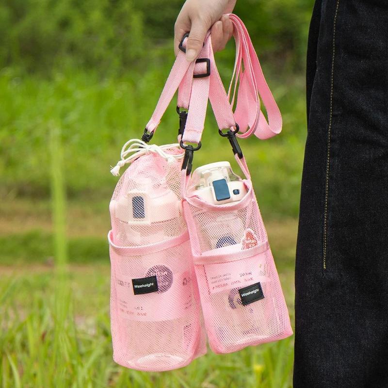 1Pcs Adjustable Strap Mesh Water Bottle Bag With Anti-Drop Design – Portable Cup Holder For Kids & Adults Outdoor Adventures