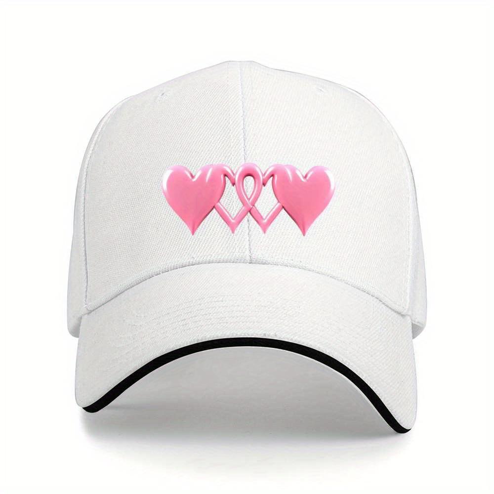 Three Interlocking Pink Hearts Baseball Cap Polyester Casual Adjustable Unisex Gift Baseball Cap One Size