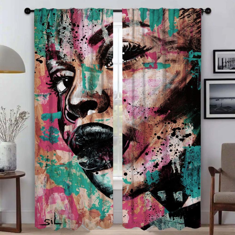 Anti-mosquito Curtains for Living Room African Woman Blackout Curtain Partition Home Interior Curtains 2 Pieces Blinds Shades