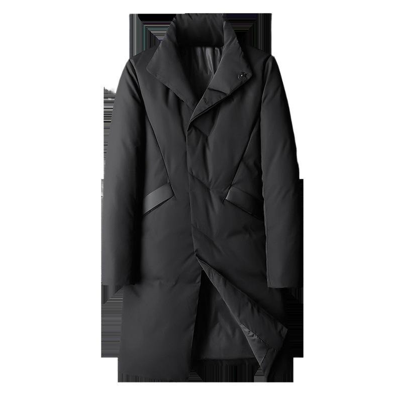 Men's White Duck Down Medium and Long Coat Thickened Trendy Stand-up Collar Winter New