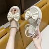 Wedge with Platform Waterproof Apricot Outdoor Pearl Ladies Shoes Open Toe Sandals for Women Bow Summer 2025 Footwear Flat Sale