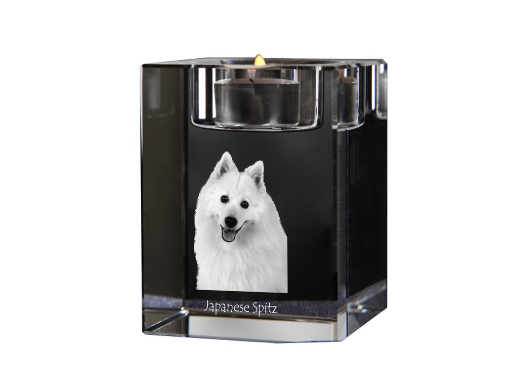 Japanese Spitz, Nihon Supittsu – Candle holder with dog photo, crystal tealight holder | Art-Dog