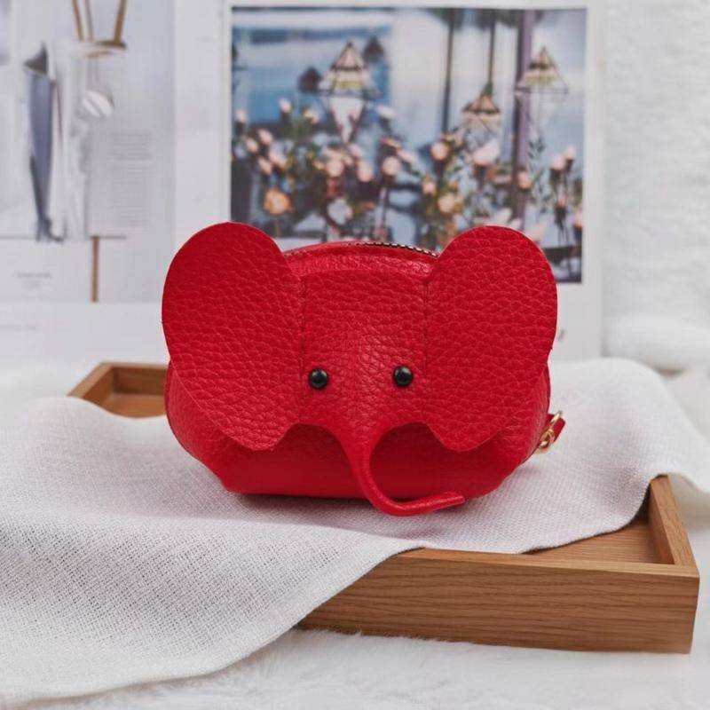 Multifunctional PU Leather Coin Purse Elephant Mini Bag Women Card Holder Key Ring Portable for Work Commute