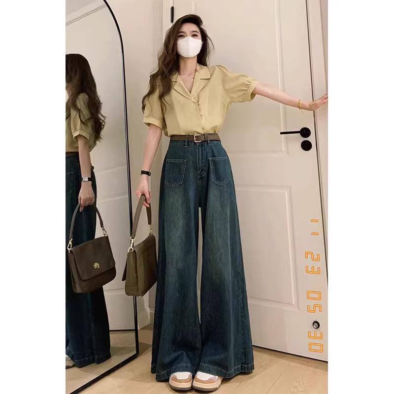 

Женские джинсы больших размеров 2024 с высокой посадкой, зауженные, микро-клеш, широкие от колена, для осени/зимы S