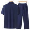 Men's Summer Comfortable Suit Middle-aged and Elderly Solid Color Simple Short-sleeved Shirt + Casual Pants Two-piece Set