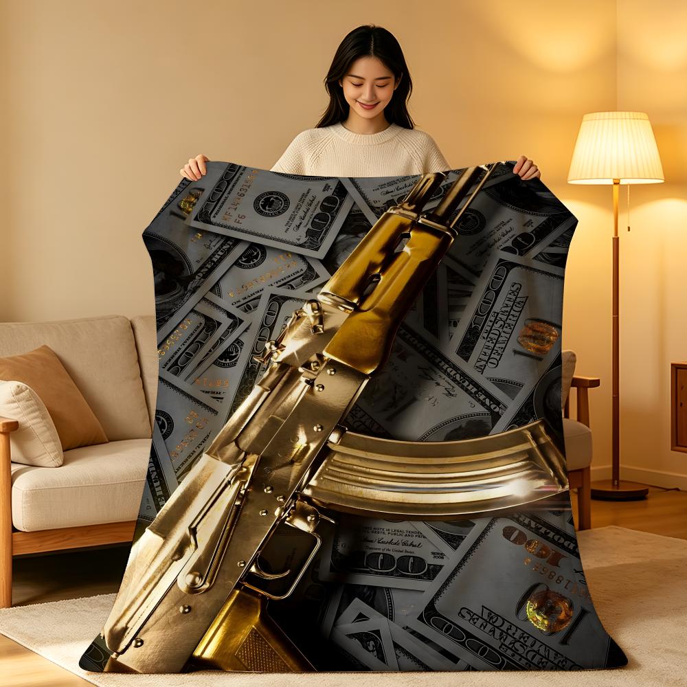 Weapon A-AK-47 Throw High-Density Short Plush Blanket Soft Skin-Friendly for Sofa Nap Air-Conditioned Room