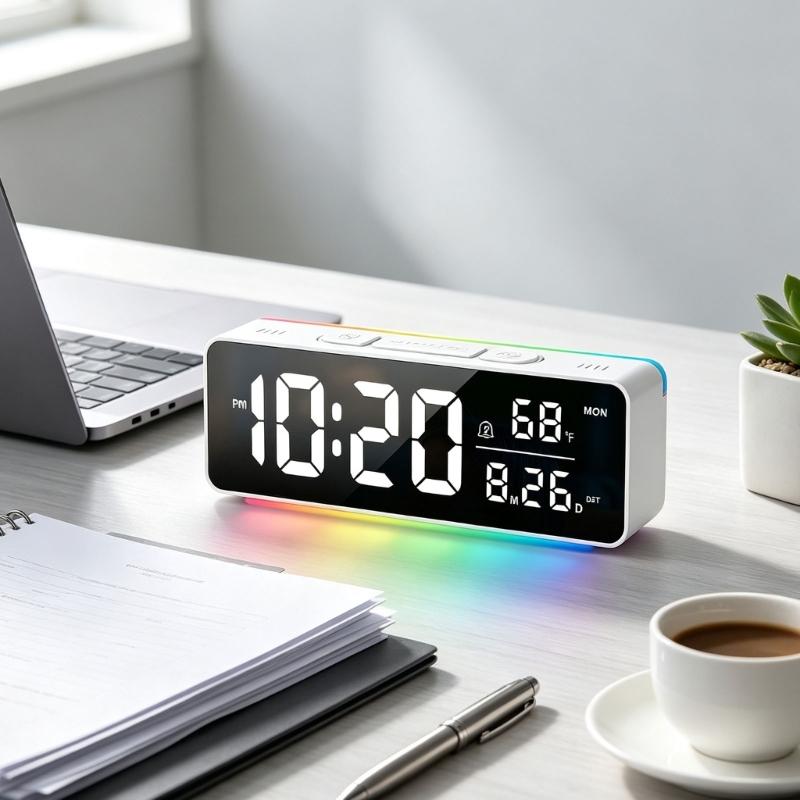 Bedside Digital Alarm Clock with Large LED Screen, Ambients Light and Brightness Adjustment Tabletop Clock for Nightstand