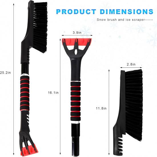 Snow Brush with Detachable Ice Scraper for Car Flexible Snow Remover and Windshield Cleaning Tool with Wide Bristle Brush - Winter Sweeper for Auto,