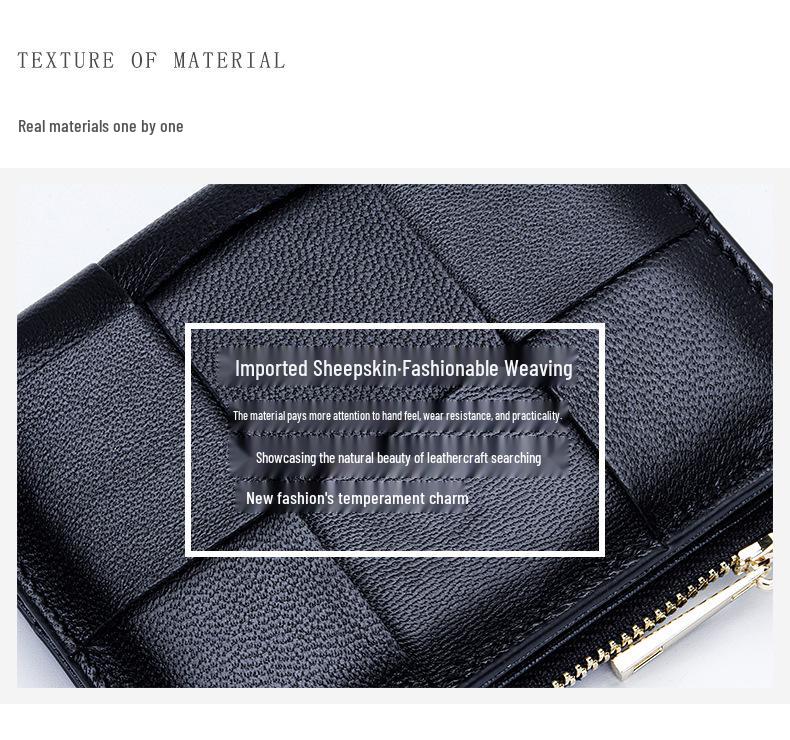 Women's Short Lambskin Woven Wallet: Foldable Card Holder & Zipper Coin Purse (2025)