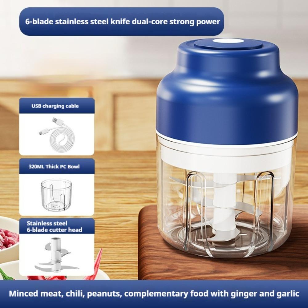 

New USB Electric Garlic Chopper Mini Portable Veggie Chopper 320ml 250ml Meat Mincer Cooking Tool синій