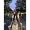 Temperament Contrast Striped Long-sleeved T-shirt for Women Spring New Slim Design One-shoulder Top