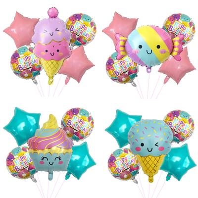 5Pcs Ice Cream/Ice Cream/Candy Pentagram Aluminum Film Balloon Set Birthday Decoration