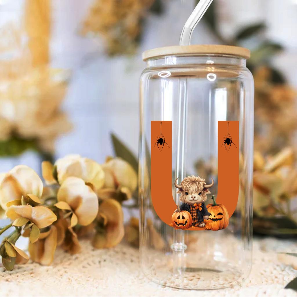 16oz 26 Buchstaben A-Z Libbey Trinkglas Kaffeetasse Mason Einmachglas mit Bambusdeckel & Strohhalm Sommer Getränkegeschirr Glasflasche Hochzeitsgeschenke