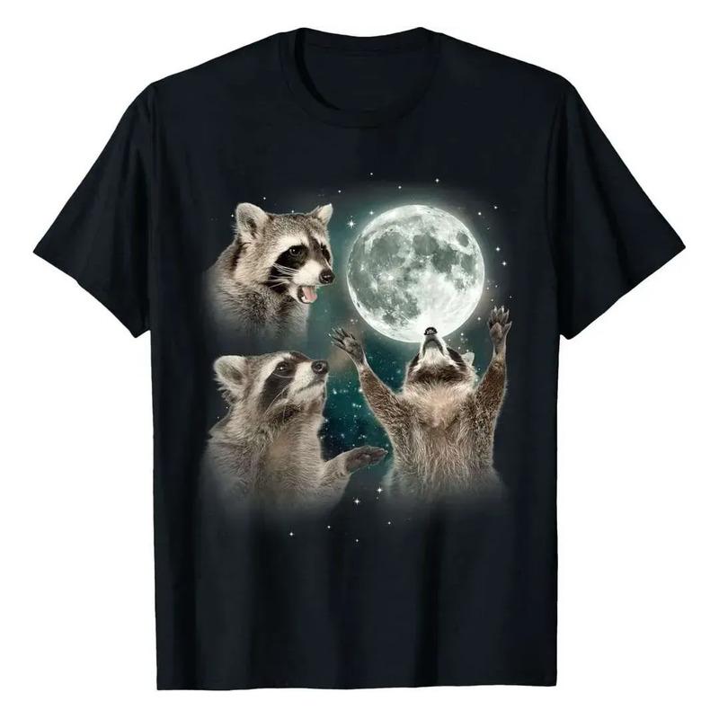 Camiseta Con Estampado De Mapaches Aullando En La Luna Para S