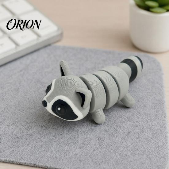 Raccoon Shaped Decoration 3D Printed Figurine with Movable Joints, Cute Articulated Smooth Edge Animal Desktop Ornament, Stress Relief Toy for