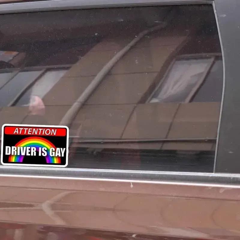 11.5x7.6CM Driver Is Gay Car Hood Creative Decals Auto Both Side Body Cover Scratches Stickers Window Trunk  Attention Mark