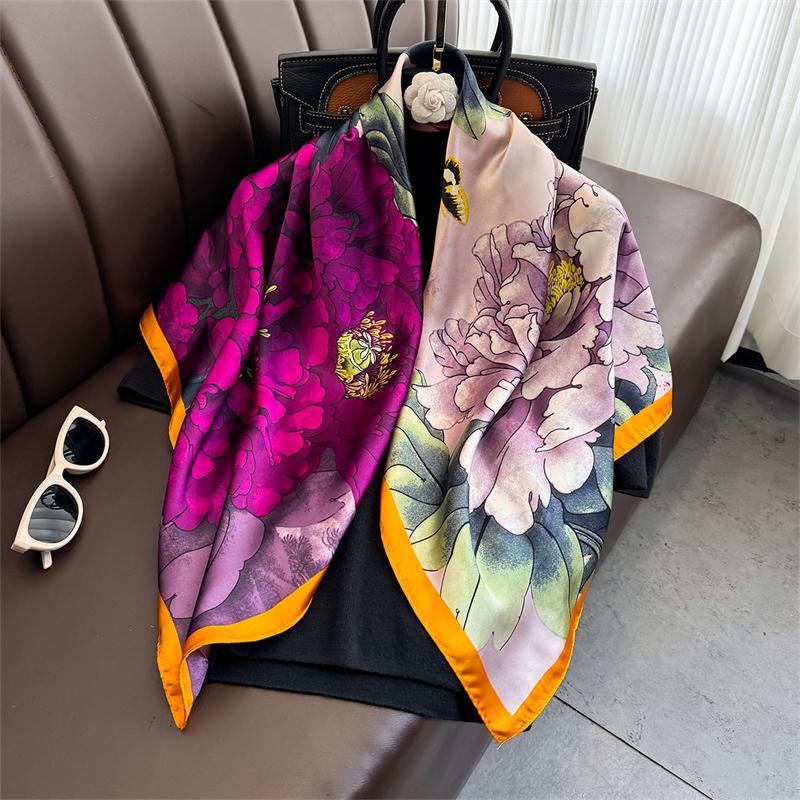 90X90Cm Foulard De Tête Imprime Pour Femmes, Foulard Quatre Saisons En Satin Carr, Hijab Pour Dames