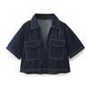 Camicia Corta in Denim Decorata con Borsa a Sfiato Retro Primaverile