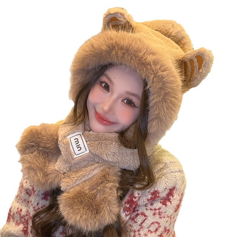 Plush Hat and Scarf for Women In Autumn and Winter High End New Lei Feng Hat Cute Thickened Warm Scarf
