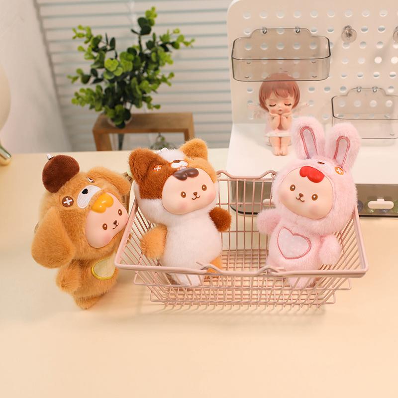 Cartoon Rabbit Panda Cat Dog Elf Plush Toys Cute Baby Animal Pendants Soft Cozy Hanging Decor Car Keychain Backpack Decor