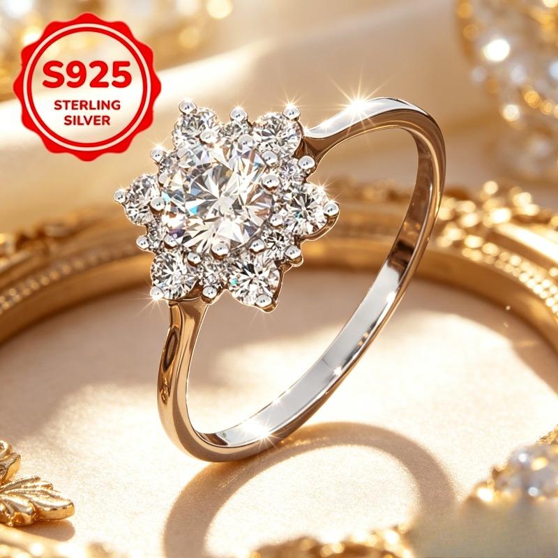 925Sterling silver women's ring with inlay5A High-grade zircon creative luxurious simple snowflake design fresh and sweet ring romantic anniversary