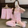 Cute Cartoon Rabbit Summer Pajama Set: Soft, Wrinkled Fabric, Short-Sleeved, Three-Piece Home Wear