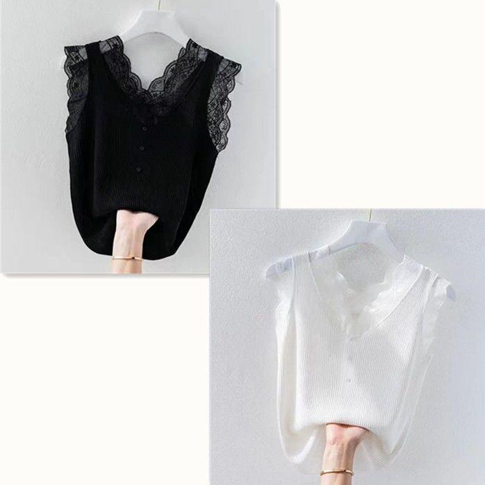 Spring/Summer Women's Plus Size Lace Camisole - Loose Fit, Sleeveless Ribbed Tank Top