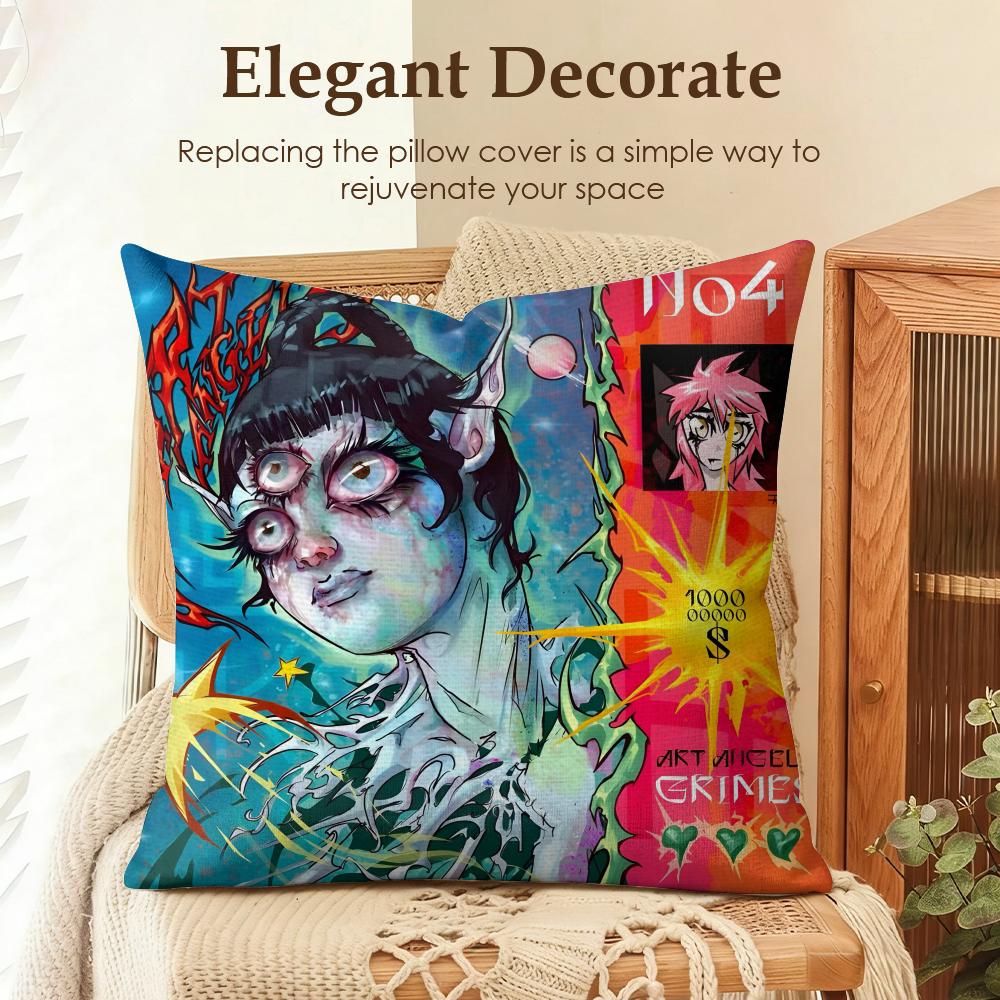 Popular Singer GGrimes Cushion Cover Natural Linen Organic Fabric DoubleSided Printing Sofa Home Decor Gift Pillow Case
