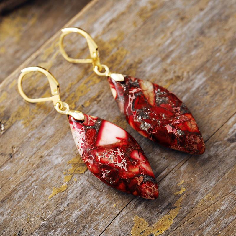 Ethnic style natural stone emperor stone water drop earrings earrings light luxury jewelry earrings
