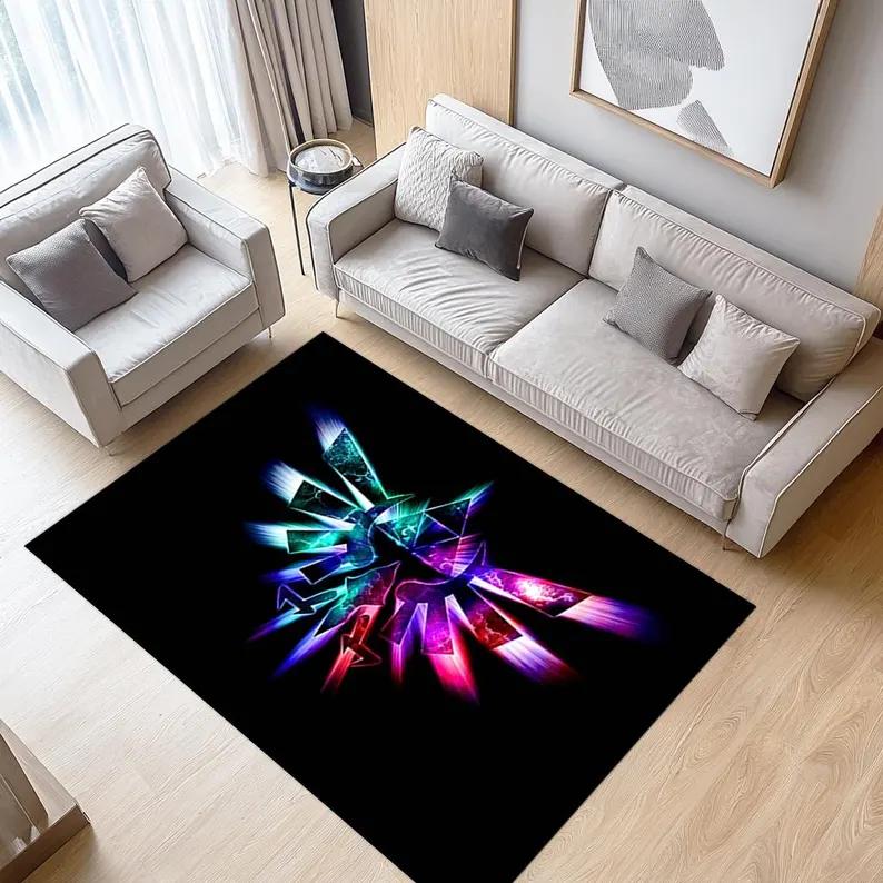 3D Football Carpet Photorealistic Radiant Blue Glow & Sparkle Print Rug, Energetic Motion Illusion Floor Mat for Sports Fan Room