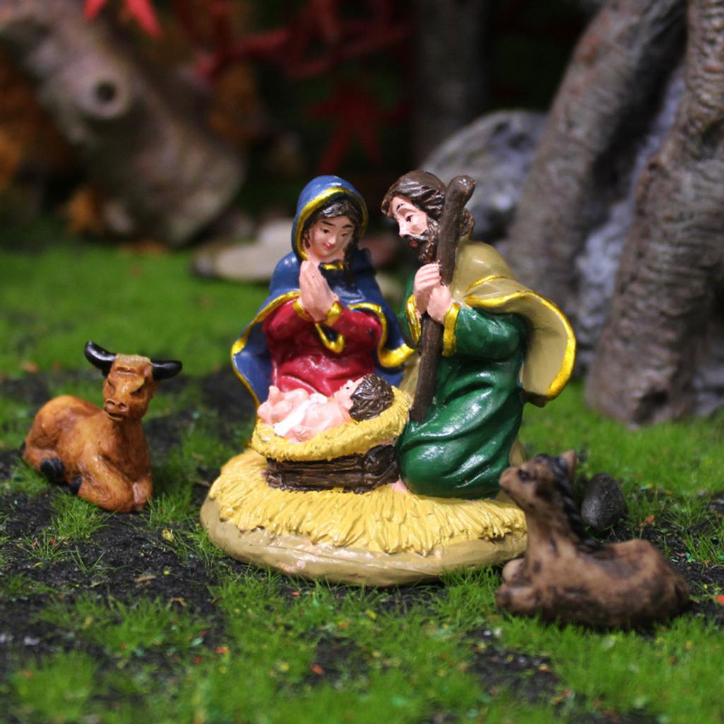 Nativity Statue Scene Set Holy Manger Christmas Crib Figurines Miniatures Ornament Church Gift Home Decorations