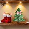 Christmas Tree Decorations Wooden Tabletop Decor Plaid Polka Dots Xmas Wood Signs Red Traditional Festive Ornaments Black Green Desktop Centerpieces