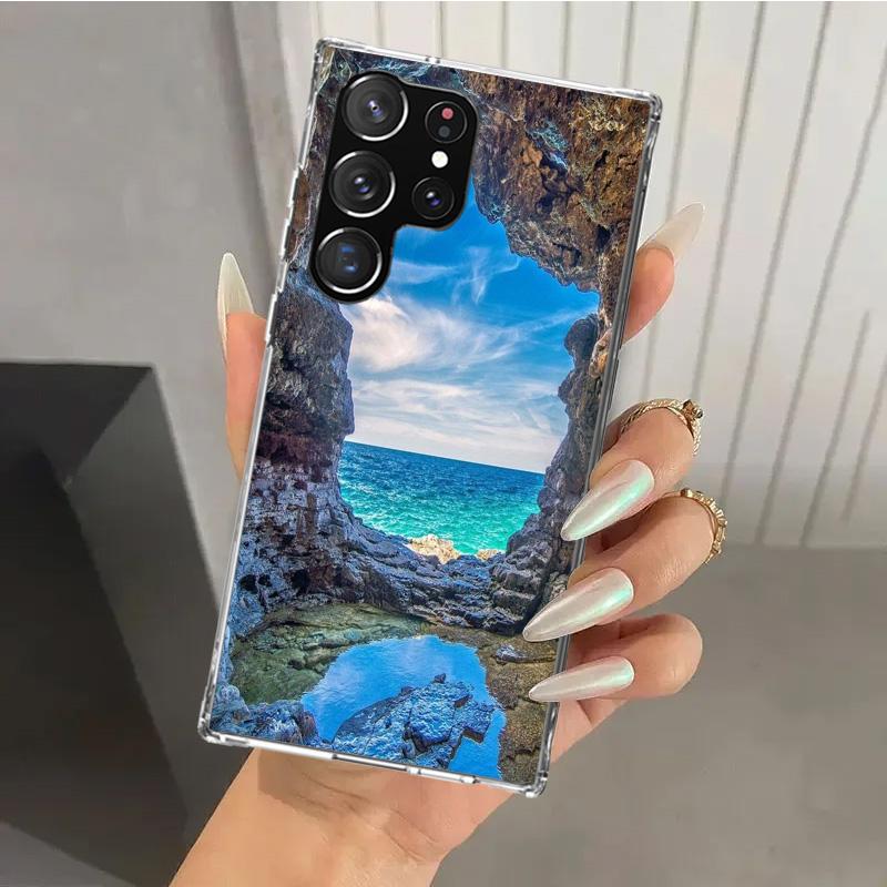 Letni Zachód Słońca nad Morzem z Palmą Etui na Telefon dla Samsung Galaxy S26 S24 S23 Ultra S25 Edge S22 S21 Plus S20 FE + Miękki Nadruk Osłona